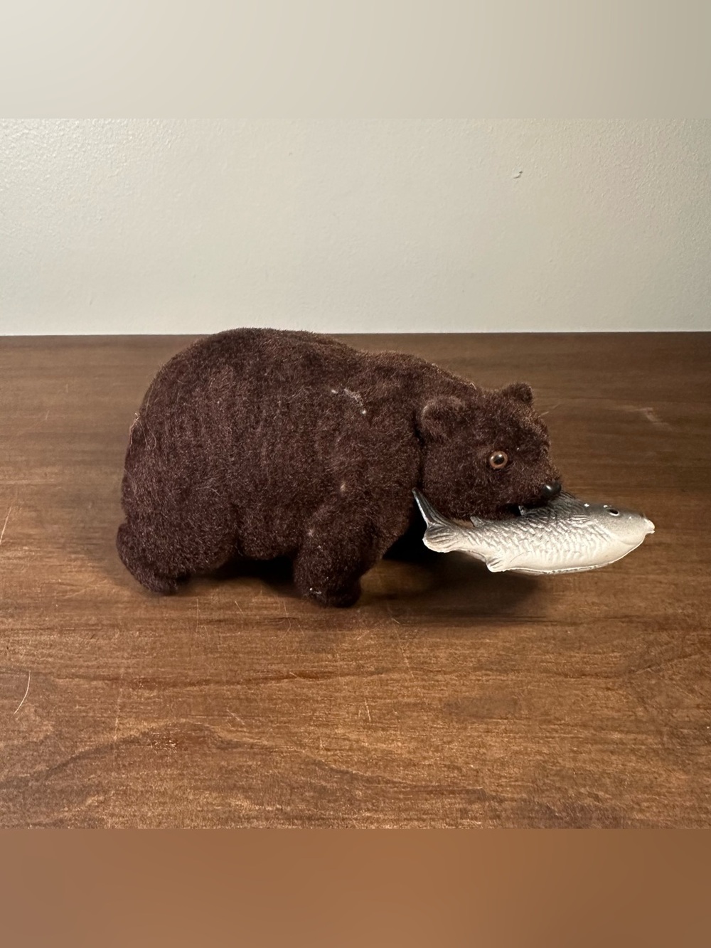 Vintage California Brown Bear Flocked Bear Bank with Fish Piggy Bank Cabin